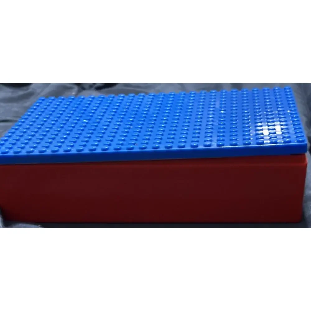 LEGO Red & Blue Storage Box With LEGOS, 2 Small Base and 1 Large Base EUC LOT
